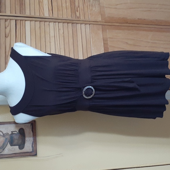 MICHAEL KORS Sleeveless Brown Tunic Mini Dress Silver Buckle Empire Waistband - Picture 4 of 11